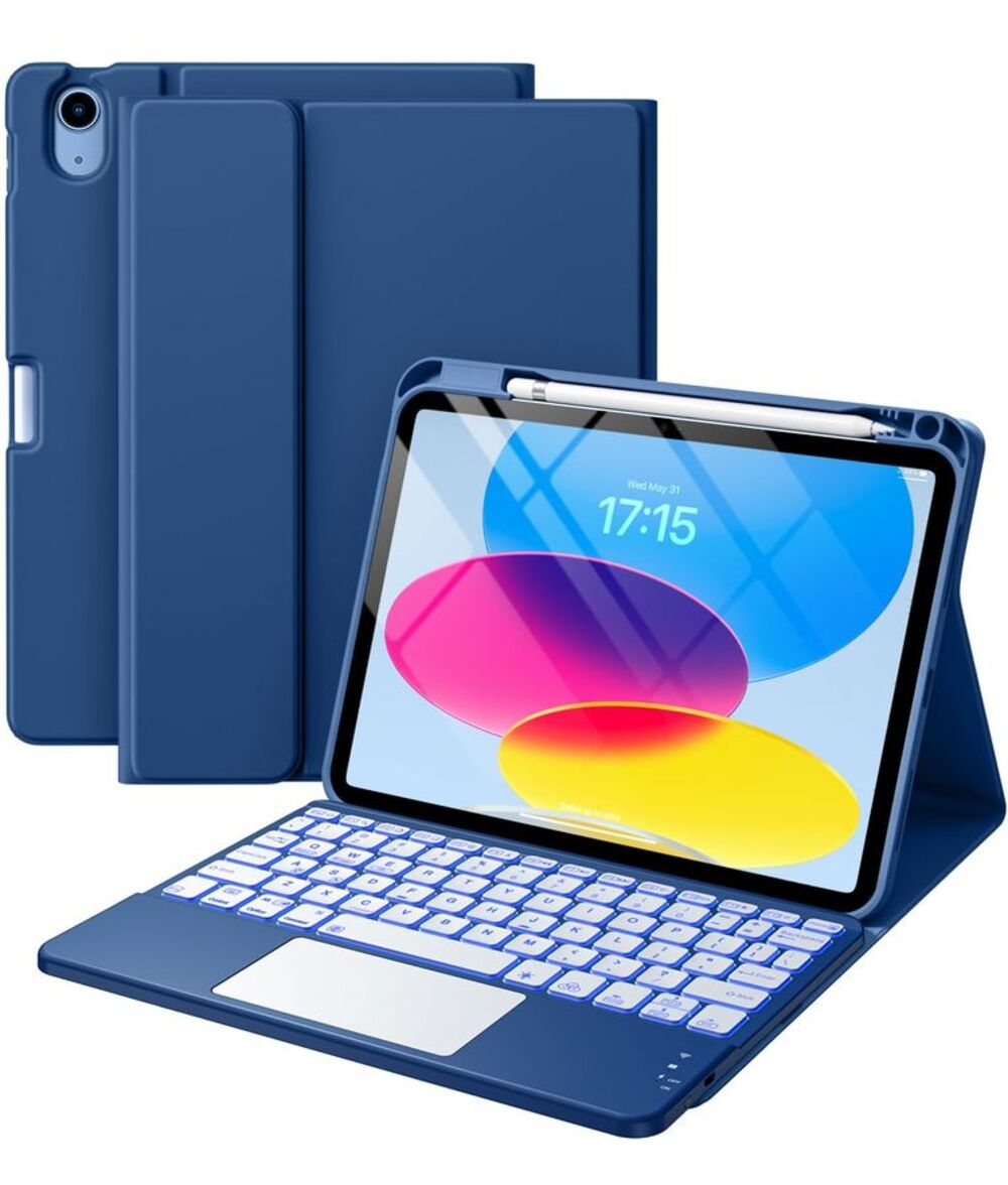 Navy Blue Case with Keyboard Folio Cover Compatible for iPad 11th 10th Gen